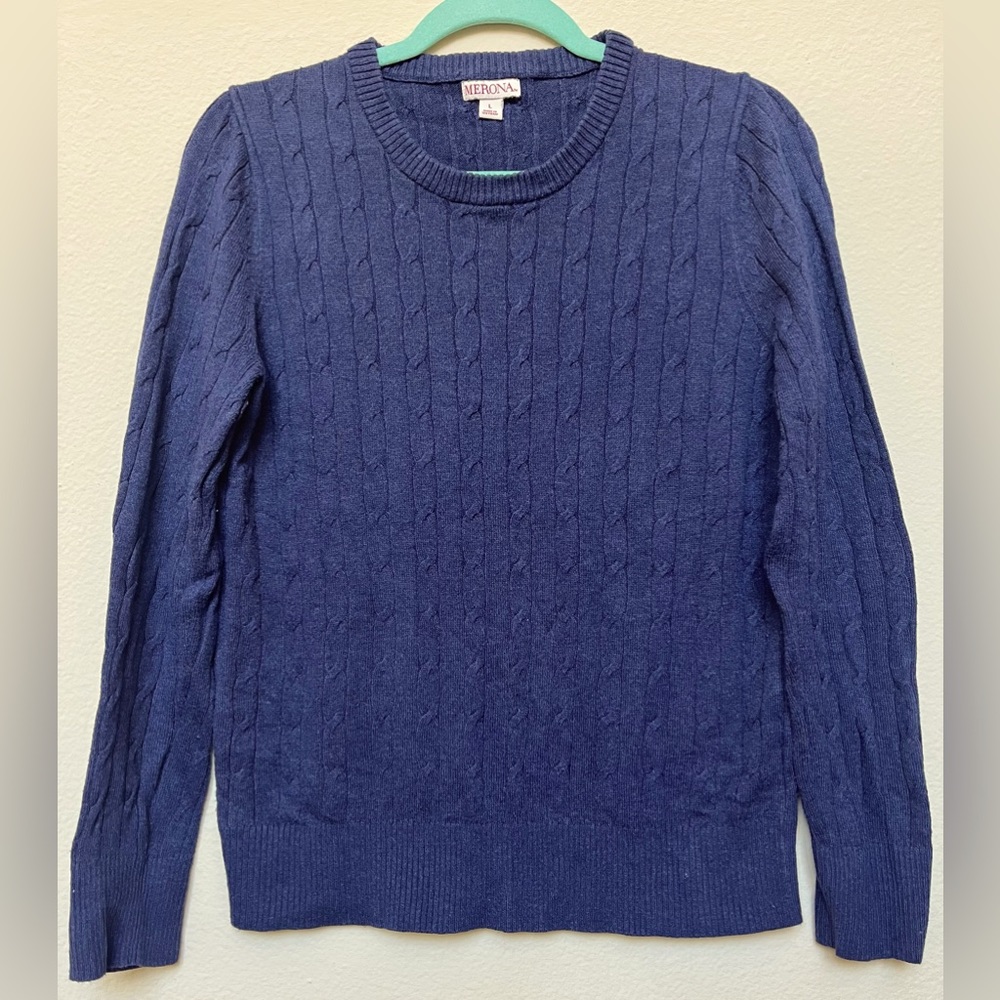 Merona Navy Blue Cable-knit Crew Neck Sweater, Women’s L